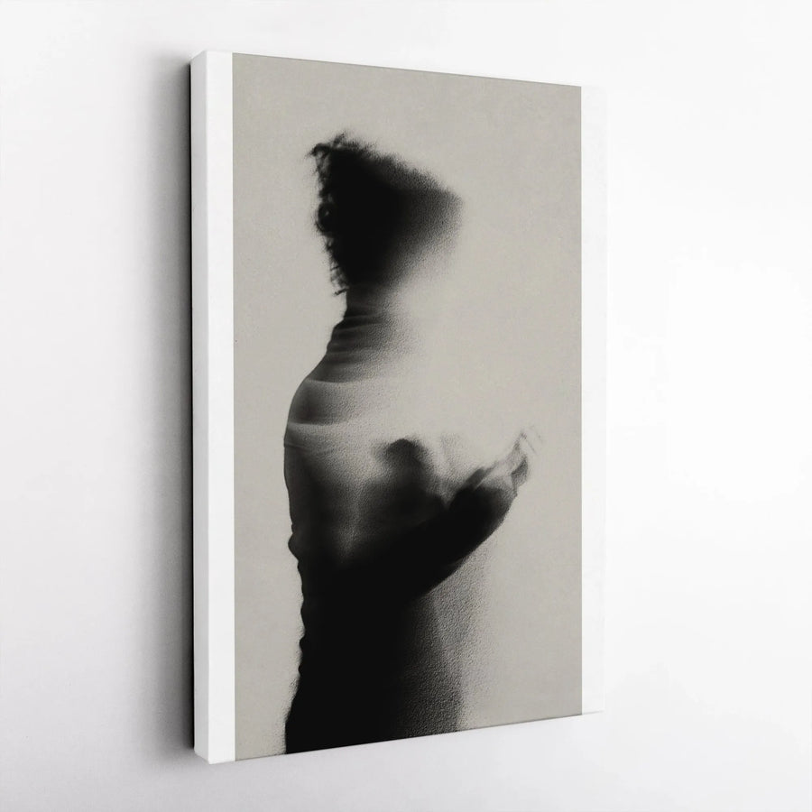 Abstract Figure Vertical Canvas | Black and White Grainy Portrait | Premium Gallery Wrapped Print | Modern Minimalist Home Decor Gift