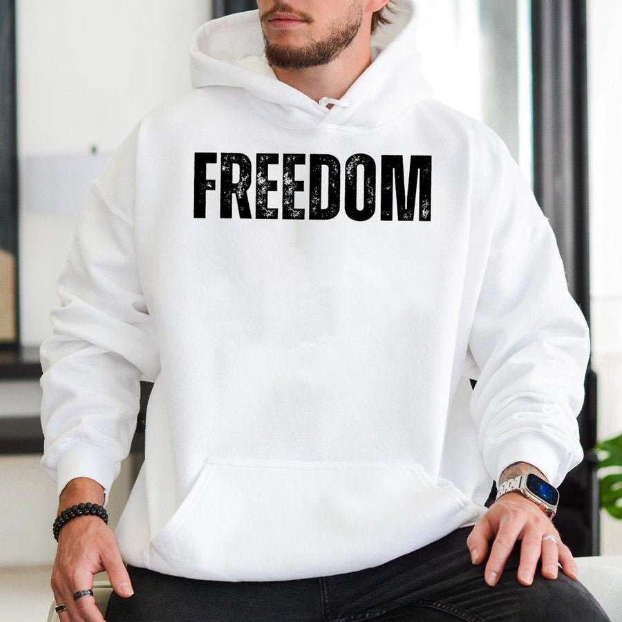 Freedom Graphic Hoodie | Distressed Typography Print | Premium Cotton-Poly Blend | Patriotic Statement Gift For Men And Women