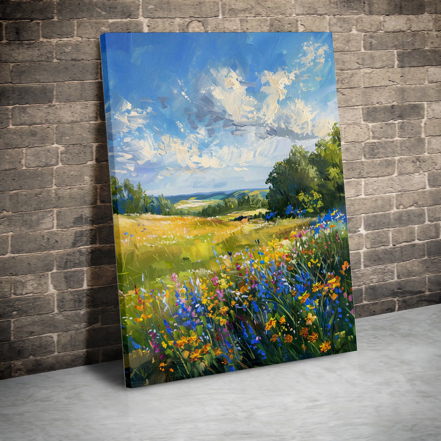 Wildflower Meadow Canvas Print | Impressionist Landscape Wall Art | Gallery Quality 1.25" Profile | Botanical Home Decor Gift