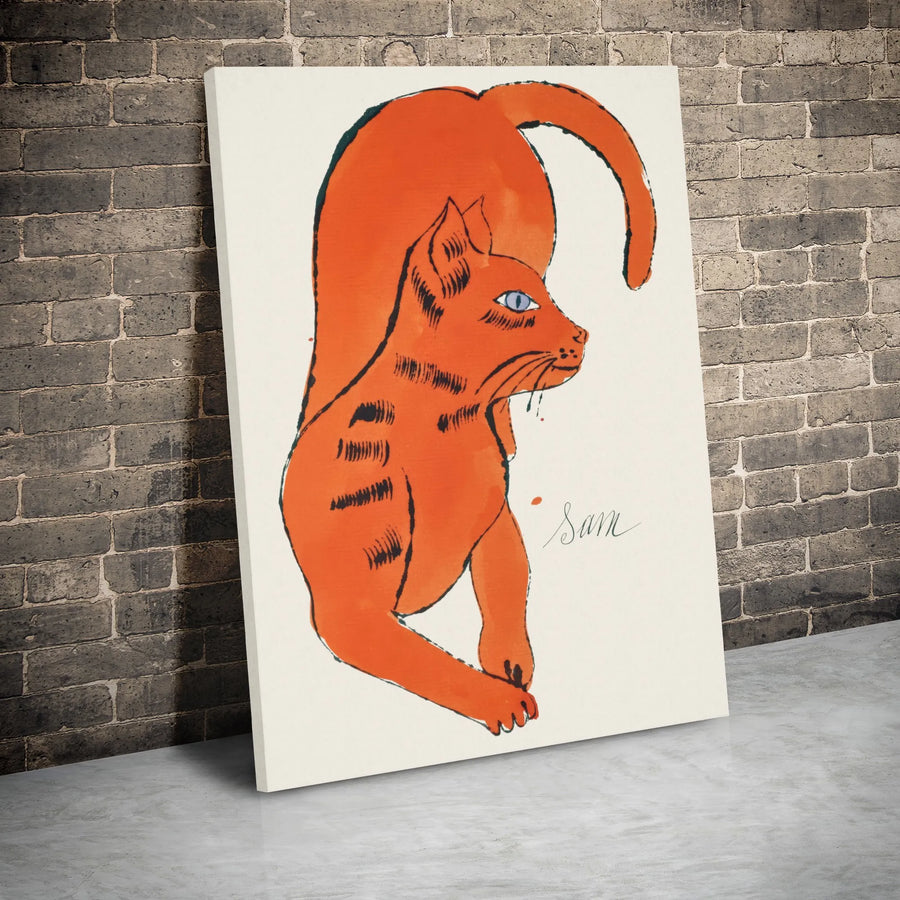 Orange Cat Canvas Wall Art | Mid-Century Modern Minimalist Pet Portrait | Premium Gallery Wrap Print | Whimsical Animal Lover Home Decor Gift
