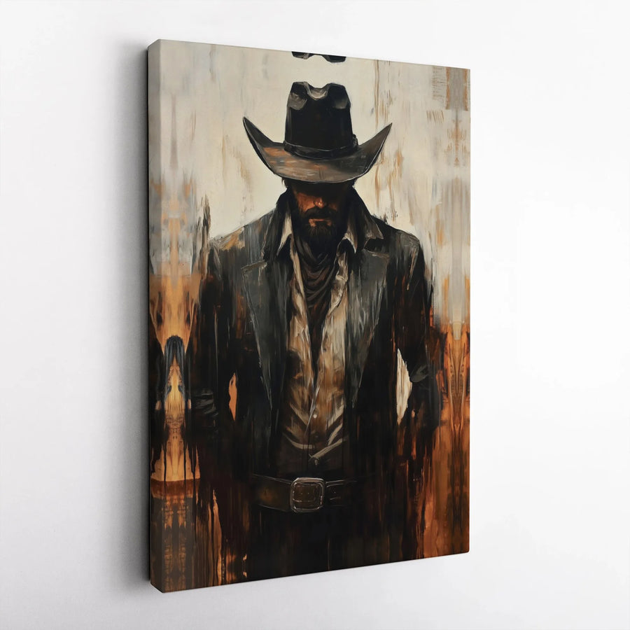 Cowboy Canvas Wall Art | Abstract Western Outlaw Painting | Premium Fade-Resistant Print | Rustic Man Cave Decor Gift for Men