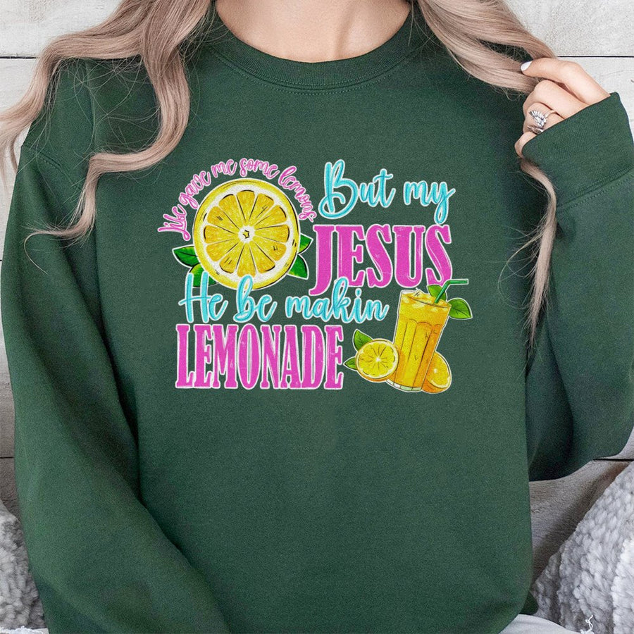Jesus Lemonade Sweatshirt | Christian Faith Quote Graphic Tee | Premium Cotton Blend Crewneck | Religious Gift for Women and Men