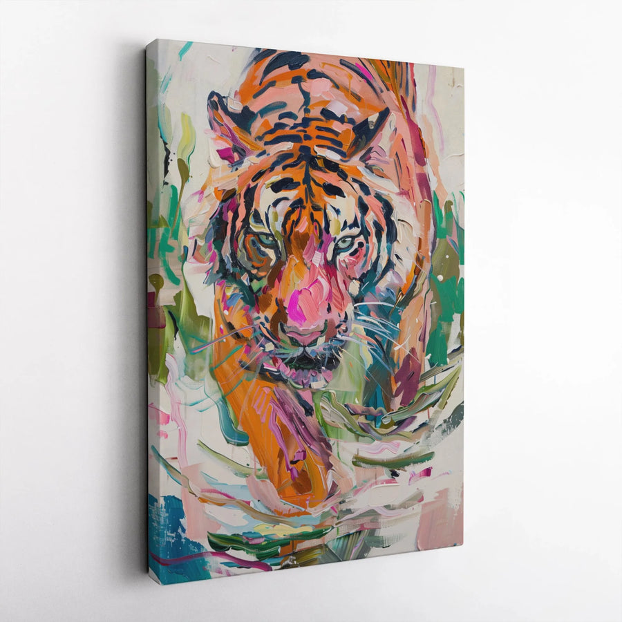 Abstract Tiger Wall Art | Colorful Impasto Oil Painting Print | Premium Gallery Wrapped Canvas | Vibrant Wildlife Home Decor Gift