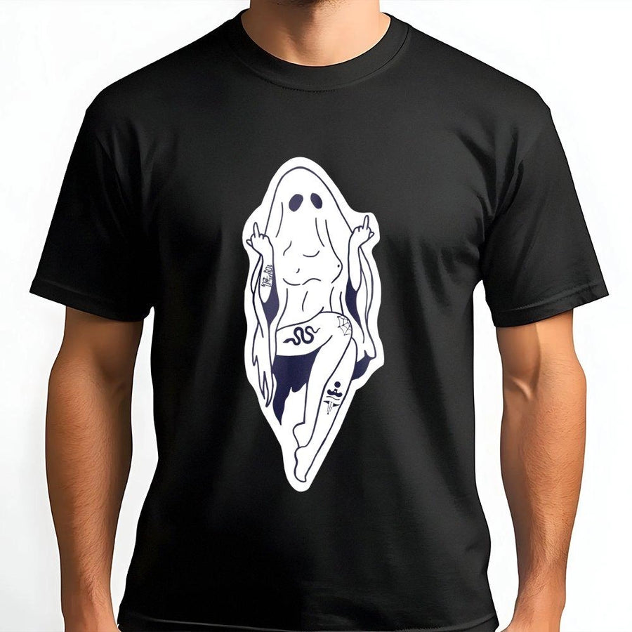 Ghost T-Shirt | Middle Finger Graphic Tee | 100% Cotton Premium Unisex Shirt | Edgy Goth Tattoo Art Apparel Gift For Men And Women