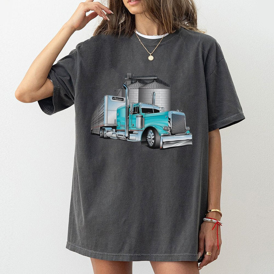 Semi Truck Graphic T-Shirt | Blue Tractor Trailer Design | Premium 100% Cotton | Gift for Truck Drivers and Country Life Enthusiasts