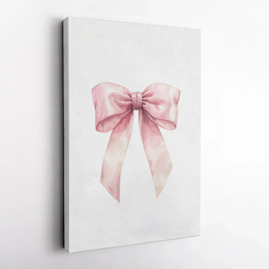 Pink Bow Canvas Wall Art | Watercolor Ribbon Aesthetic Decor | Premium Fade-Resistant Gallery Wrap | Chic Feminine Home Office Decor Gift