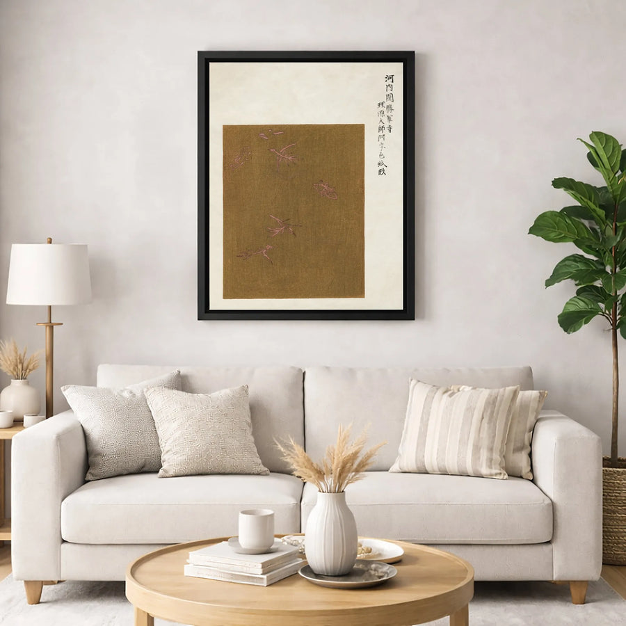Japanese Art Canvas | Vintage Aesthetic Calligraphy & Insects Print | Gallery Quality 1.25" Profile | Home Office Wall Decor