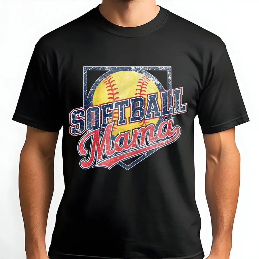 Softball Mama T-Shirt | Vintage Style Game Day Graphic Pullover | Soft Cotton Blend | Premium Gift for Mom on Mothers Day