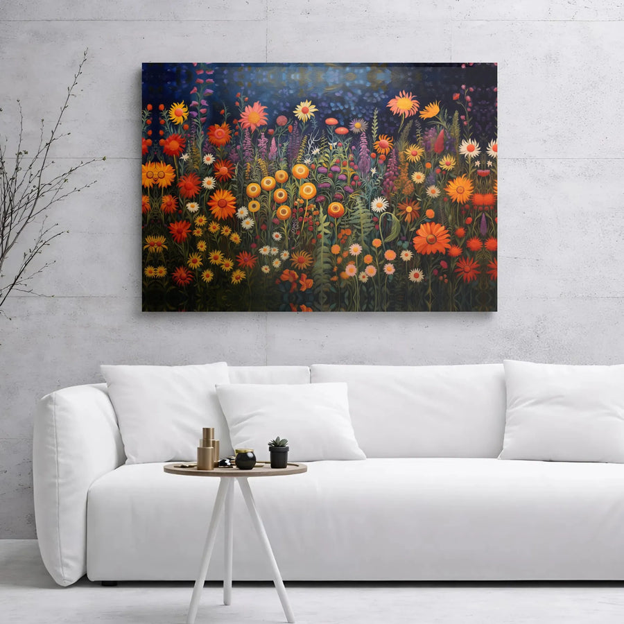 Wildflower Meadow Canvas Wall Art | Vibrant Floral Field Landscape Painting | Gallery Wrapped 1.25” Deep Frame | Premium Boho Home Decor Gift
