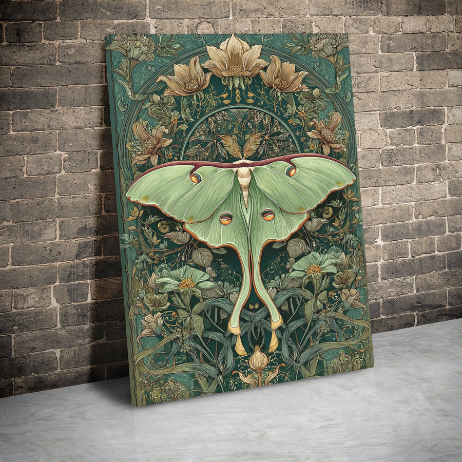 Art Nouveau Luna Moth Canvas Print | Botanical Forest Green Wall Art | Premium Gallery Wrapped Decor | Nature Lover Gift Idea