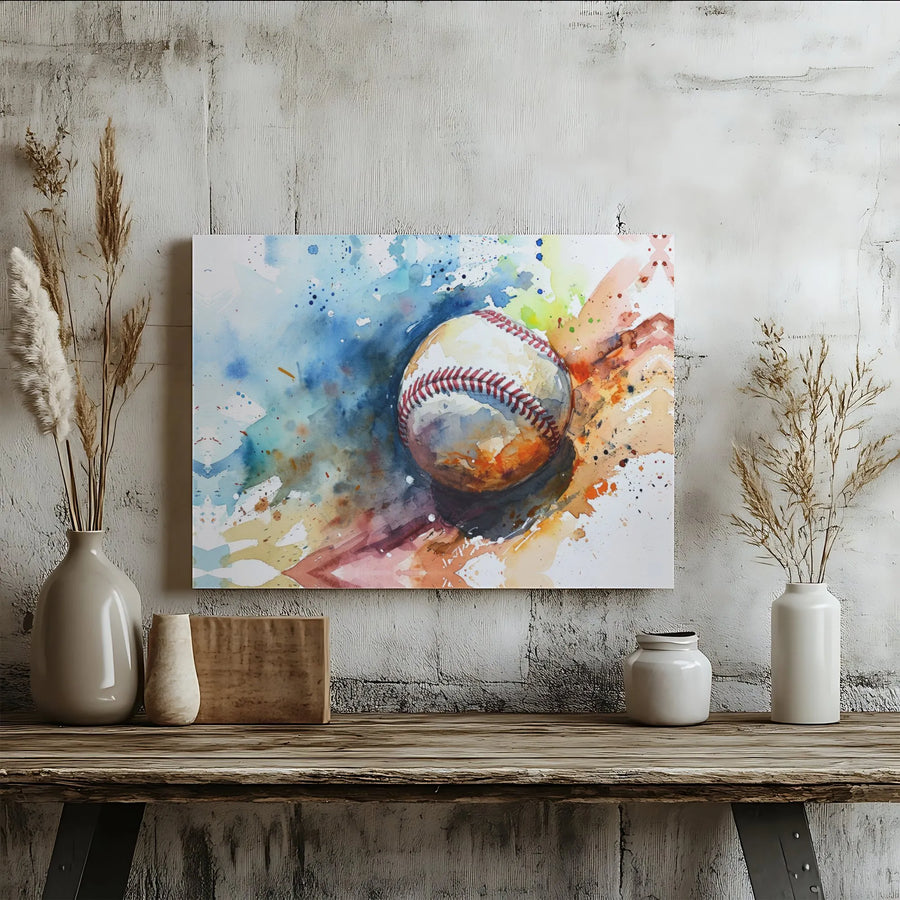 Baseball Wall Art Canvas | Watercolor Sports Painting | Premium 1.25" Gallery Wrap | Gift for Baseball Player or Fan Room Decor