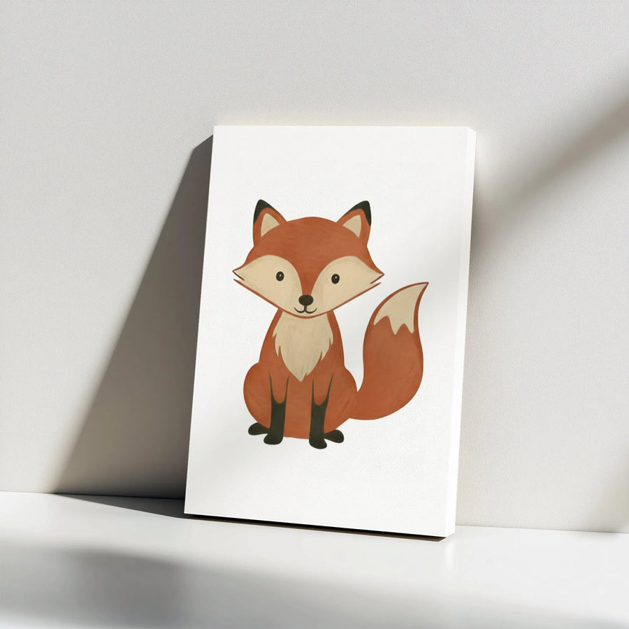 Cute Fox Canvas Wall Art | Minimalist Cartoon Woodland Animal Print | Premium Gallery Wrapped Canvas | Kids Room & Nursery Decor Gift