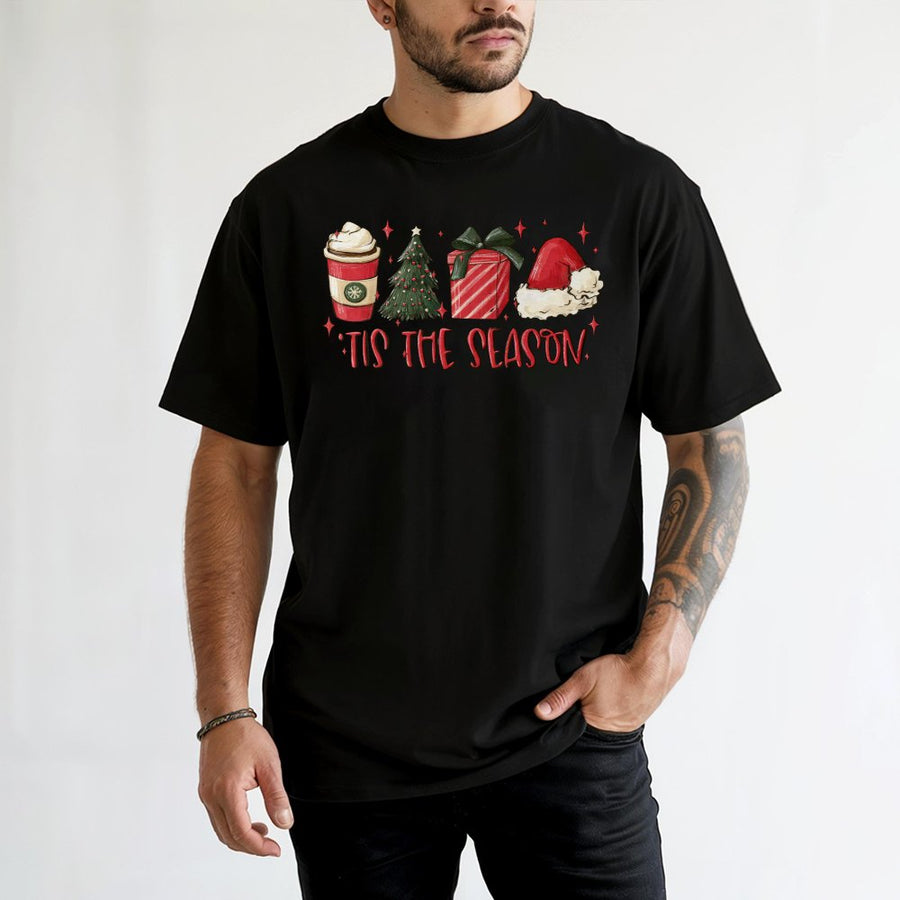 Tis The Season Christmas T-Shirt | Festive Graphic Coffee Tree Gift | 100% Cotton Premium Tee | Holiday Apparel For Women And Men