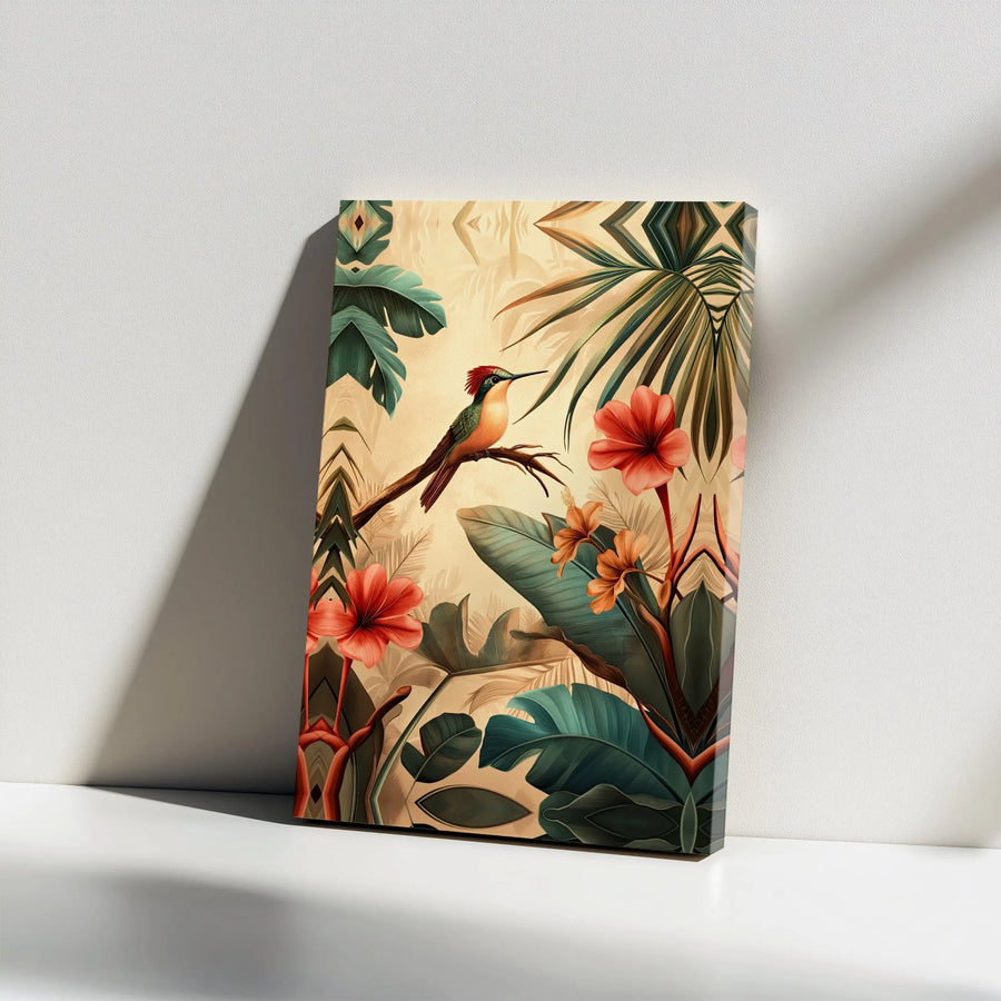Hummingbird Canvas Wall Art | Vintage Botanical Tropical Bird Print | Premium Fade-Resistant Canvas | Boho Living Room Decor Gift