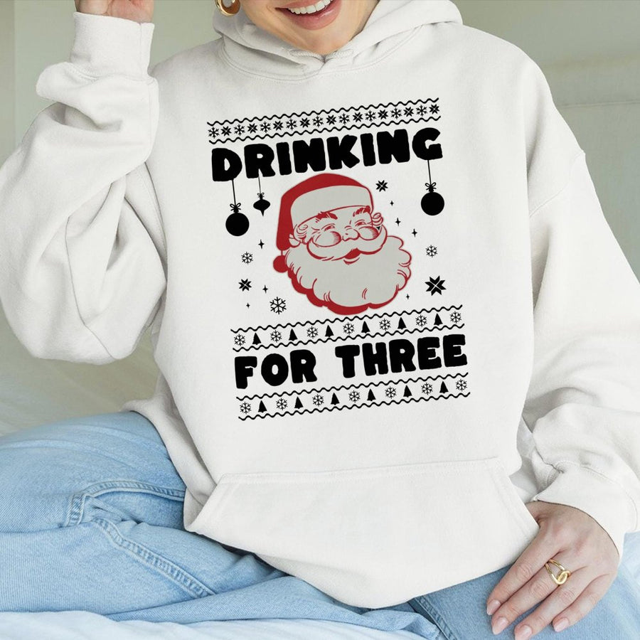 Drinking For Three Pregnancy Announcement Hoodie | Funny Santa Christmas Graphic | Premium Cotton Blend | Holiday Gift For Expectant Mom