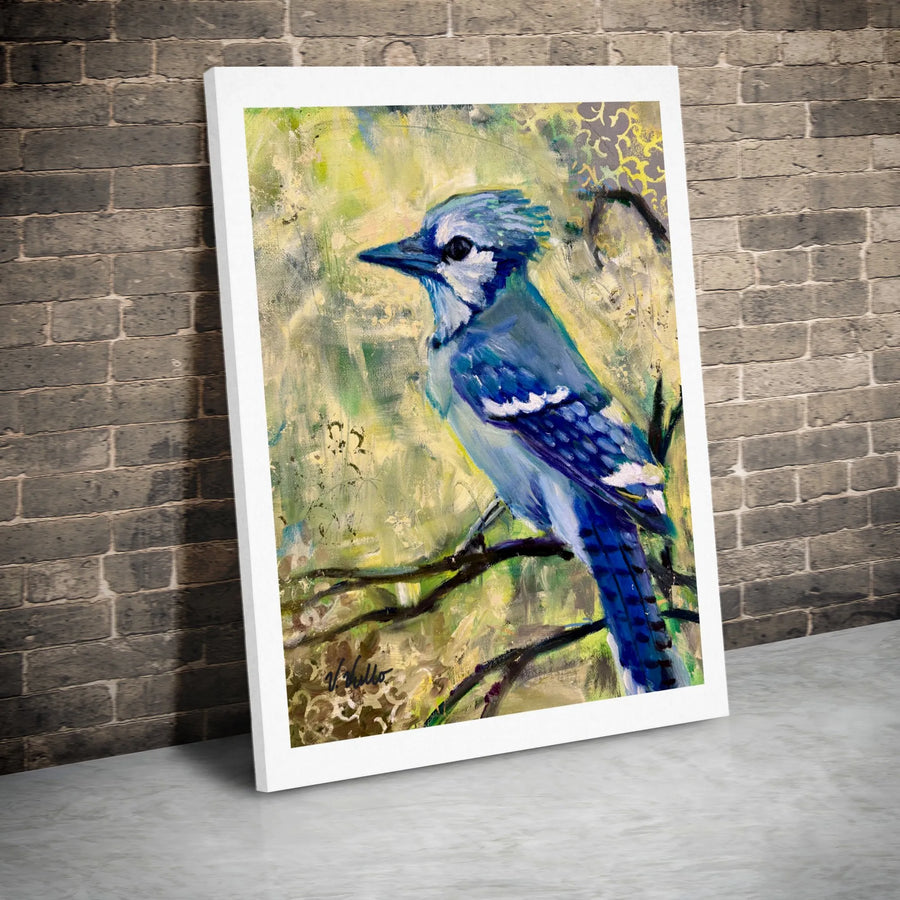 Blue Jay Wall Art Canvas | Abstract Bird Painting Decor | Premium Gallery Wrap Print | Nature Gift for Bird Lovers & Home Interior