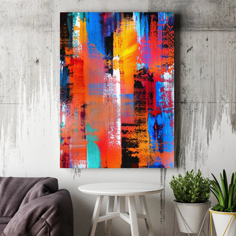Abstract Canvas Wall Art | Vibrant Blue and Orange Brush Strokes | Premium 1.25 Inch Gallery Wrap | Modern Home Office Decor