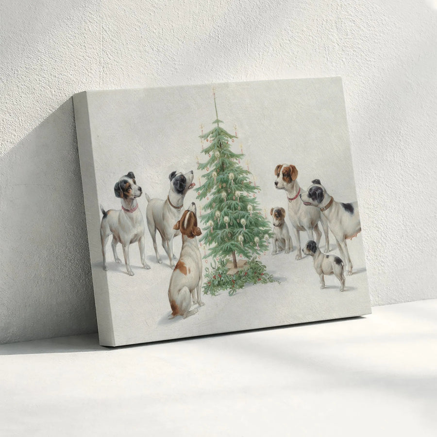 Jack Russell Terrier Christmas Tree Canvas Art | Vintage Dog Painting Wall Decor | Premium 1.25" Gallery Wrap | Holiday Gift For Dog Lovers