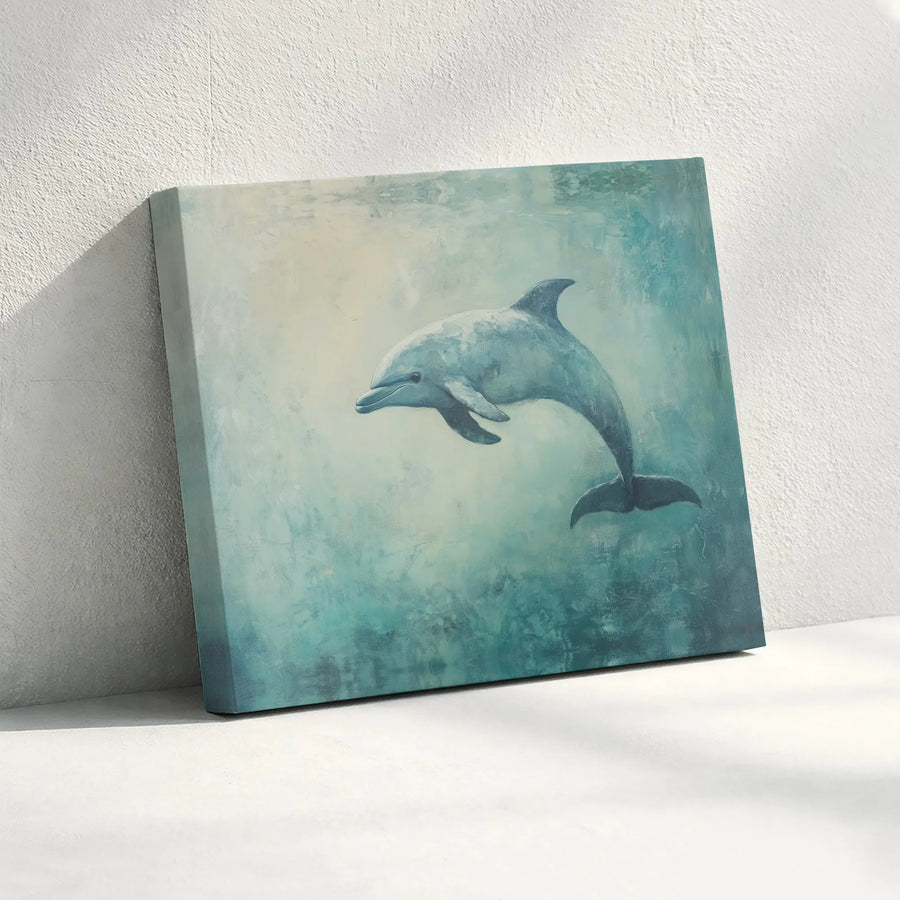 Dolphin Wall Art Canvas | Coastal Ocean Marine Life Painting | Gallery Quality 1.25-inch Profile | Elegant Home & Office Decor Gift