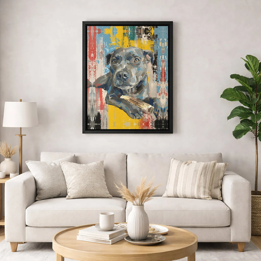 Pit Bull Wall Art Canvas | Abstract Colorful Dog Portrait | 1.25 Inch Premium Gallery Wrap | Modern Home Decor Gift for Dog Lovers