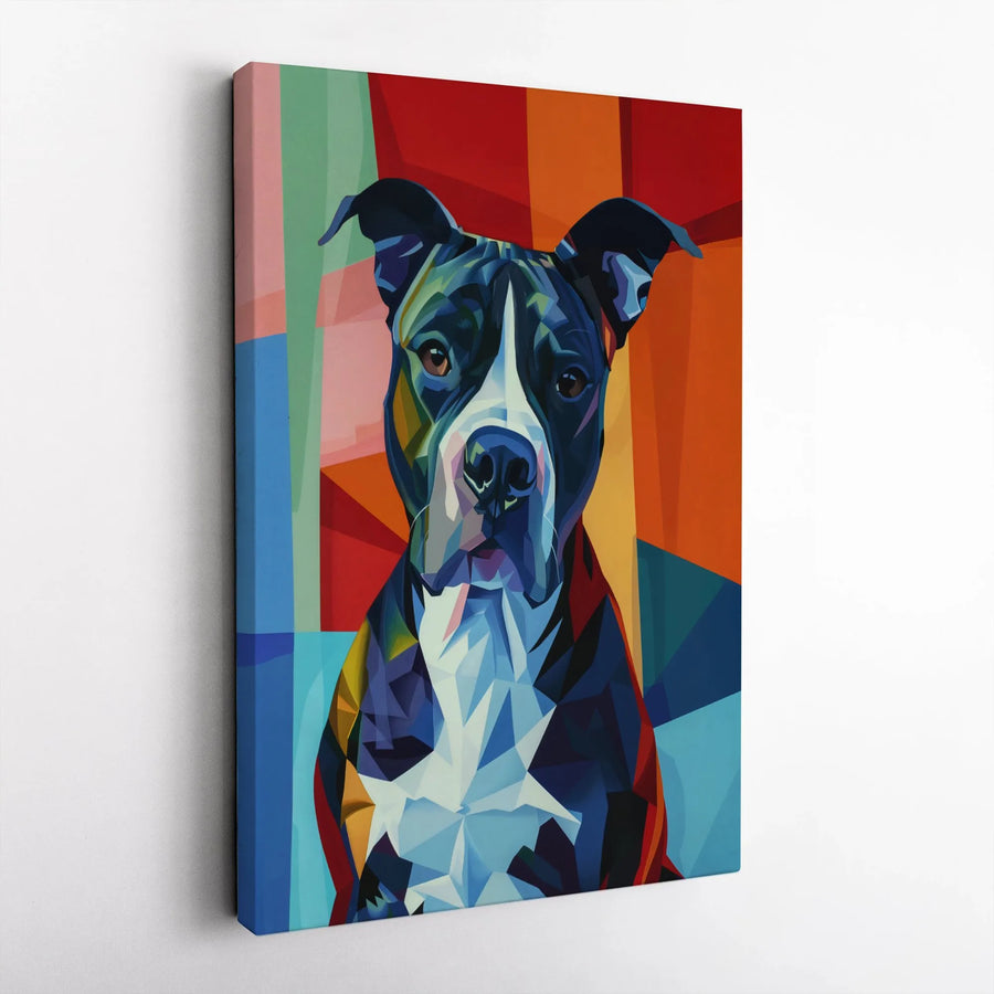 Pit Bull Canvas Wall Art | Colorful Abstract Geometric Dog Portrait | Premium 1.25-Inch Gallery Wrap | Modern Home Decor Gift for Dog Lovers