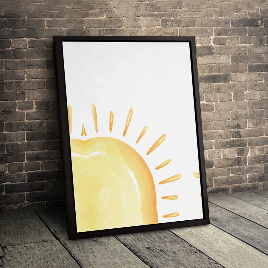 Minimalist Watercolor Sun Wall Art | Abstract Yellow Sunshine Nursery Print | Premium Gallery Wrapped Canvas | Modern Home Decor Gift