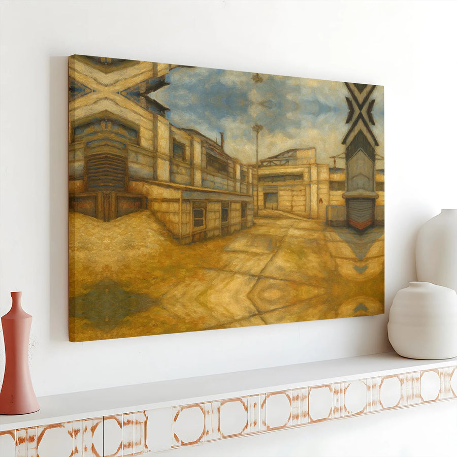 Abstract Industrial Canvas Wall Art | Symmetrical Urban Landscape Painting | Premium Gallery Wrapped Canvas | Modern Loft & Office Decor Gift