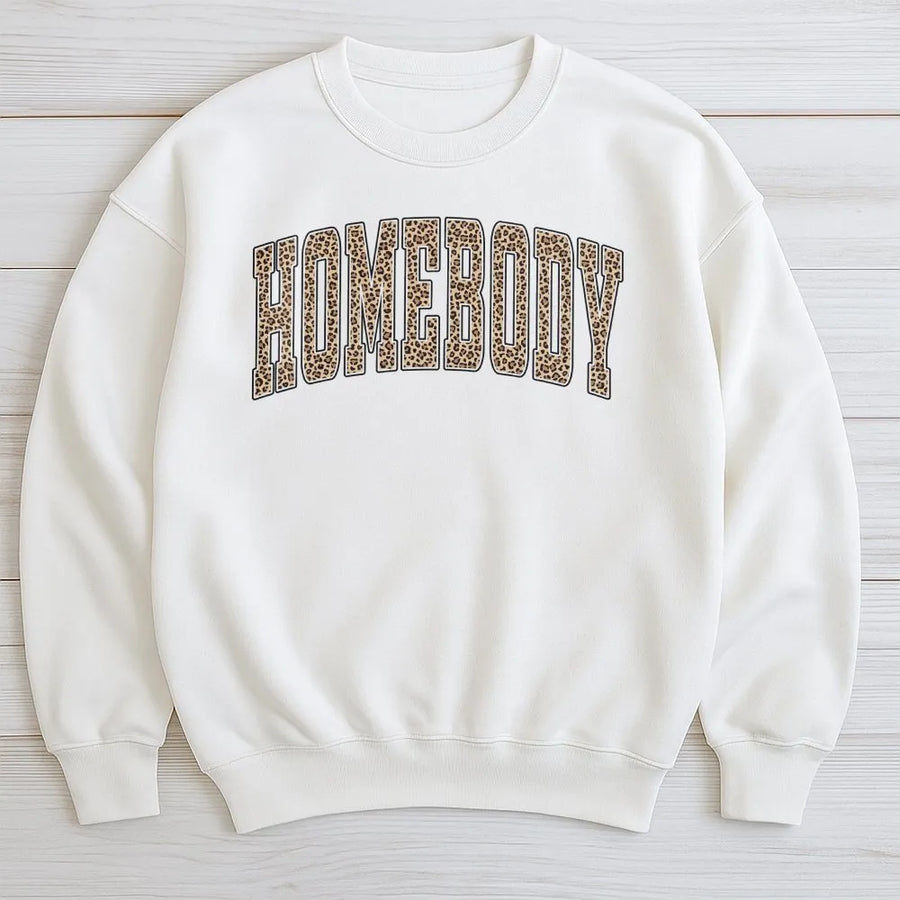 Homebody Sweatshirt | Trendy Leopard Print Graphic | Premium Cozy Fleece | Gift for Introvert Women