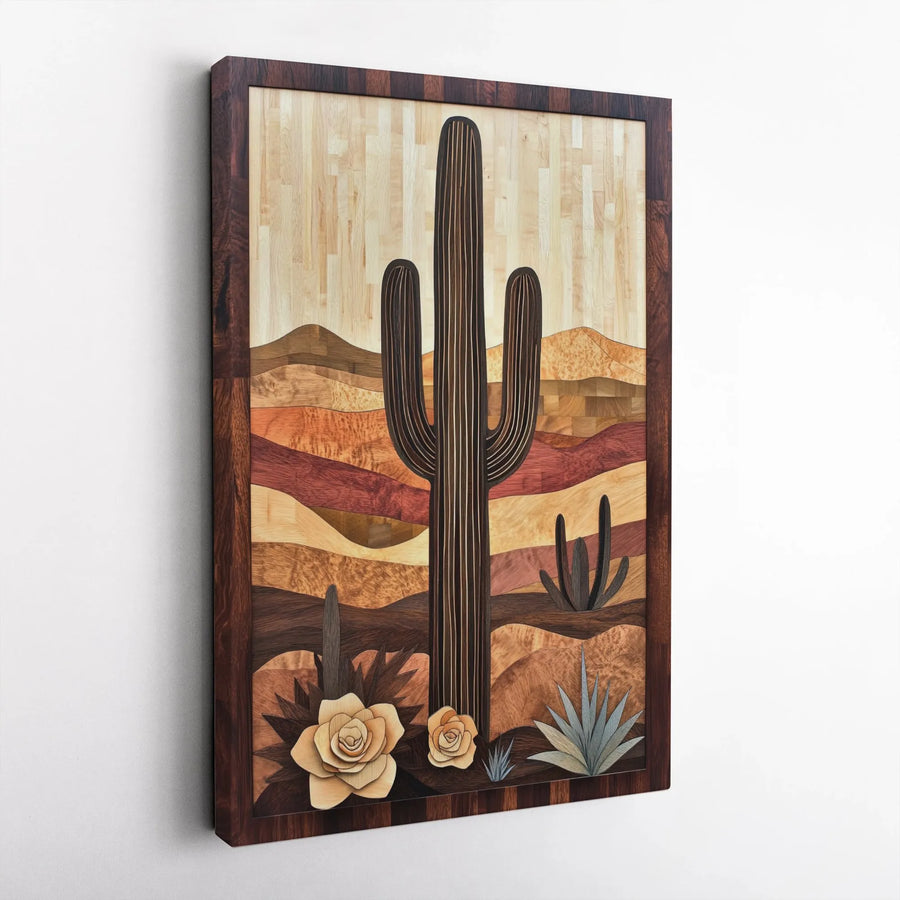 Saguaro Cactus Desert Wall Art | Western Landscape Wood Texture Print | Gallery Wrap Canvas | Southwestern Home Decor for Living Room