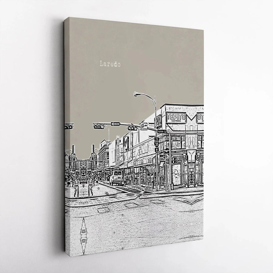 Laredo Texas Canvas Print | Minimalist Cityscape Sketch Art | Premium Gallery Canvas | Modern Texas Home Decor Gift for Traveler