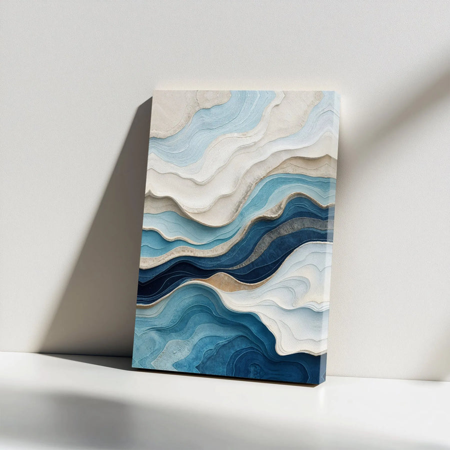 Abstract Blue Waves Canvas Art | Layered Coastal Topography Print | Premium Frameless Canvas | Modern Wall Decor for Living Room Gift