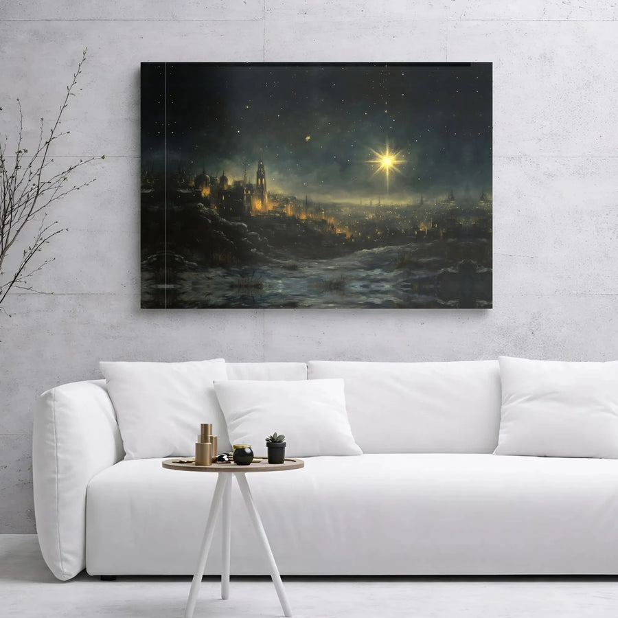 Star of Bethlehem Canvas Wall Art | Night Nativity Scene Decor | Premium Gallery Wrapped Print | Religious Christmas Home Gift