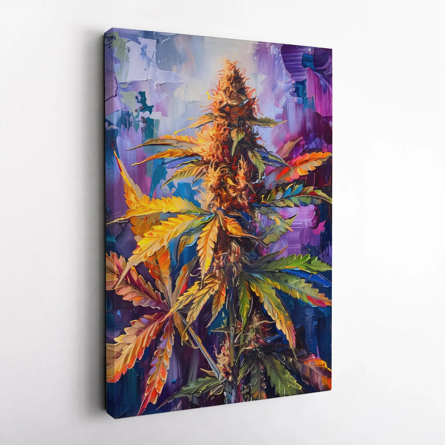 Cannabis Plant Wall Art | Abstract Impressionist Oil Painting Style | 1.25-Inch Premium Gallery Wrap Canvas | Modern Botanical Decor for Home Office