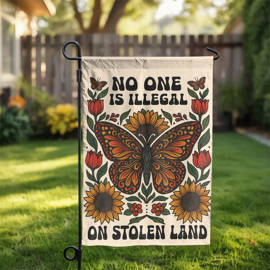 No One Is Illegal Garden Flag | Butterfly Sunflower Social Justice Decor | Premium Weather-Resistant Polyester | Activist Yard Sign Gift