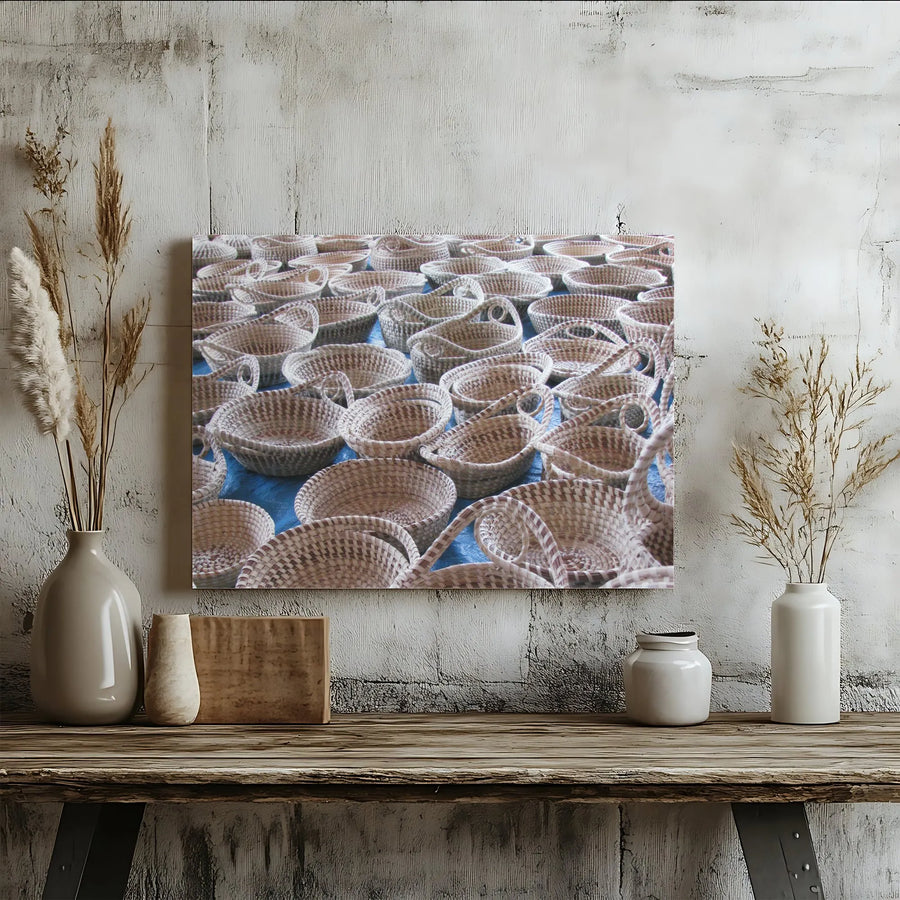Handwoven Baskets Canvas Print | Rustic Market Photography Wall Art | 1.25-Inch Premium Gallery Wrap | Farmhouse Home Decor for Kitchen