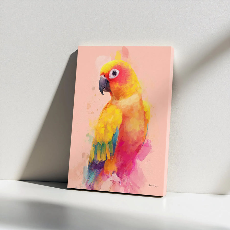 Sun Conure Parrot Wall Art | Colorful Watercolor Bird Canvas Print | Premium Gallery Wrap Decor | Gift for Bird Lovers & Avian Enthusiasts
