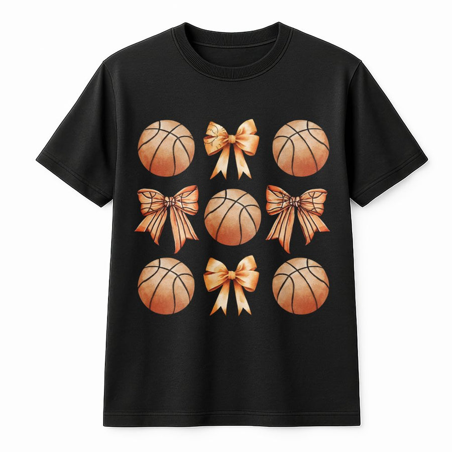 Basketball Coquette Bow T-Shirt | Trendy Aesthetic Sports Graphic Tee | 100% Cotton Premium Quality | Cute Basketball Mom Gift For Her