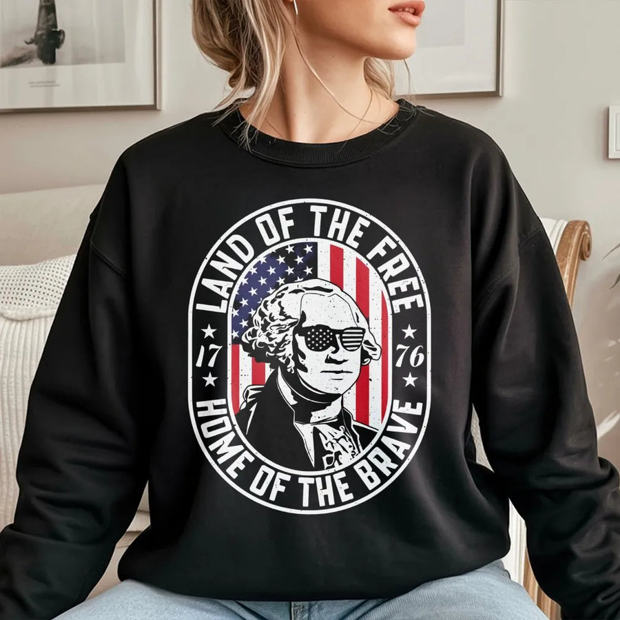George Washington Sunglasses Sweatshirt | Patriotic Flag Design | Premium Cotton Blend | Unisex USA Freedom Gift for History Lovers