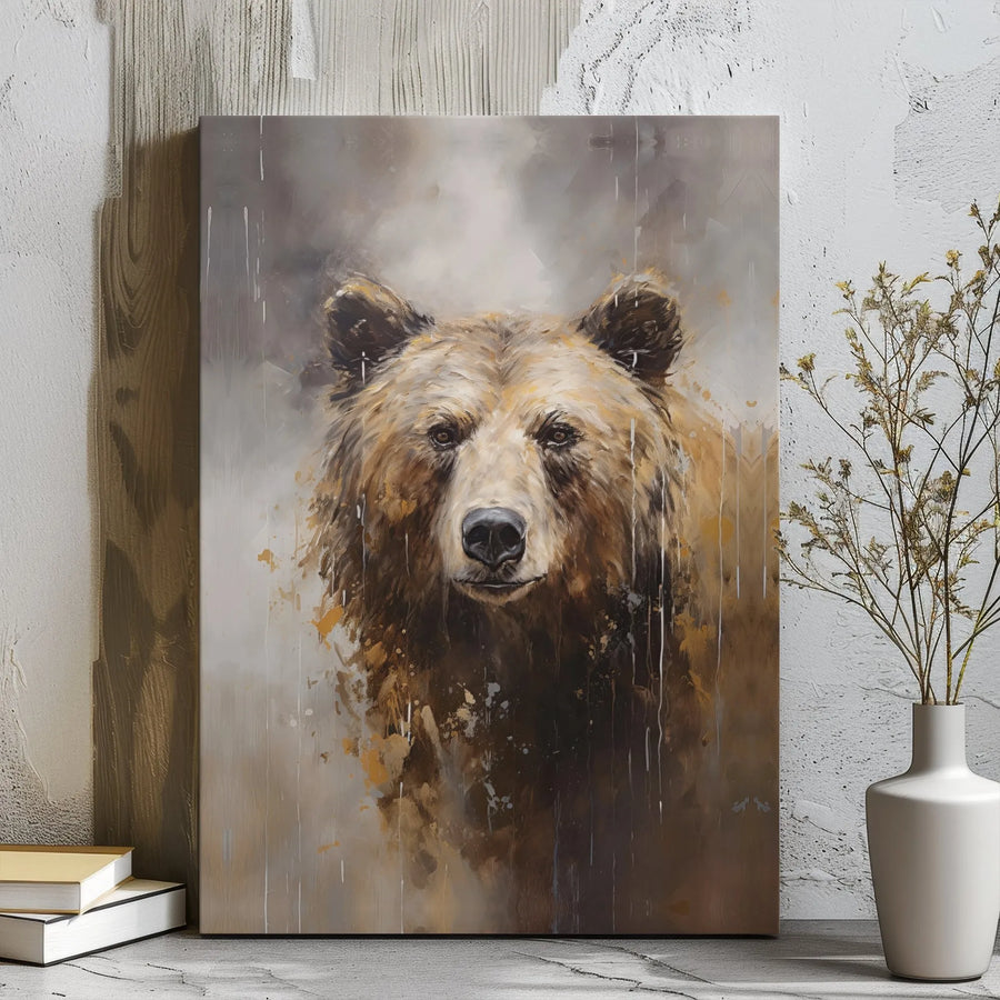 Brown Bear Canvas Wall Art | Abstract Wildlife Portrait | Premium Gallery Wrap Print | Nature Inspired Home Decor Gift