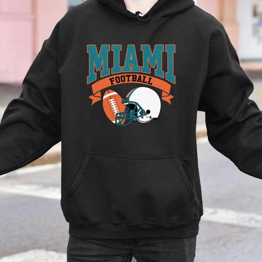 Miami Football Hoodie Retro Miami Football Hoodie Vintage Style Dolphins Football Miami Fan Gift Dolphins Hoodie Game Day