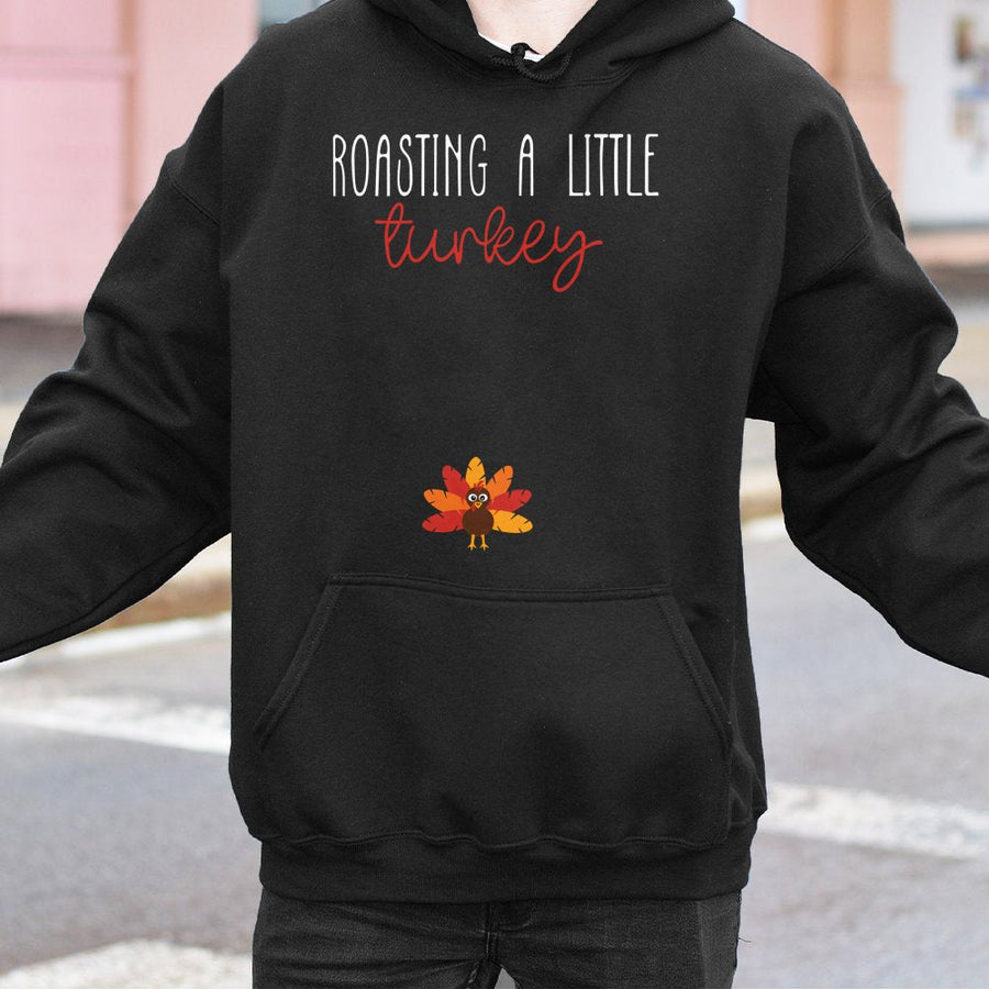 Roasting A Little Turkey Hoodie | Cute Thanksgiving Pregnancy Announcement | Premium Cotton-Blend Sweatshirt | Funny Fall Gift For Mom To Be