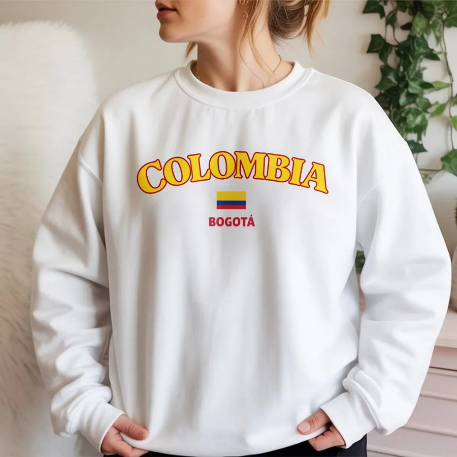 Colombia Sweatshirt | Vintage Bogota Flag Graphic | Soft Cotton Blend | Colombian Pride Travel Gift