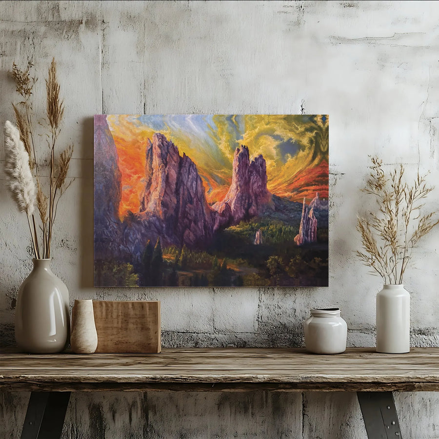 Mountain Landscape Canvas Print | Vibrant Oil Painting Style | Premium Gallery Wrapped Canvas | Large Statement Art for Living Room Decor