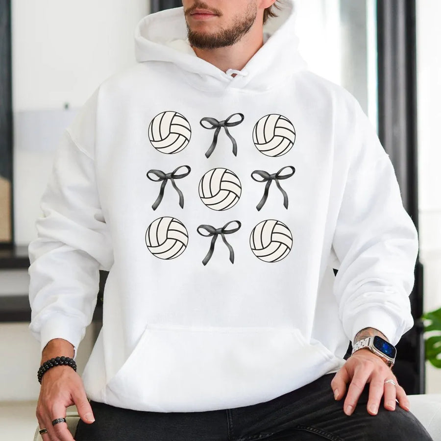 Volleyball Bow Hoodie | Aesthetic Coquette Sport Graphic | Soft Cotton Blend Unisex Sweatshirt | Trendy Volleyball Player Team Gift