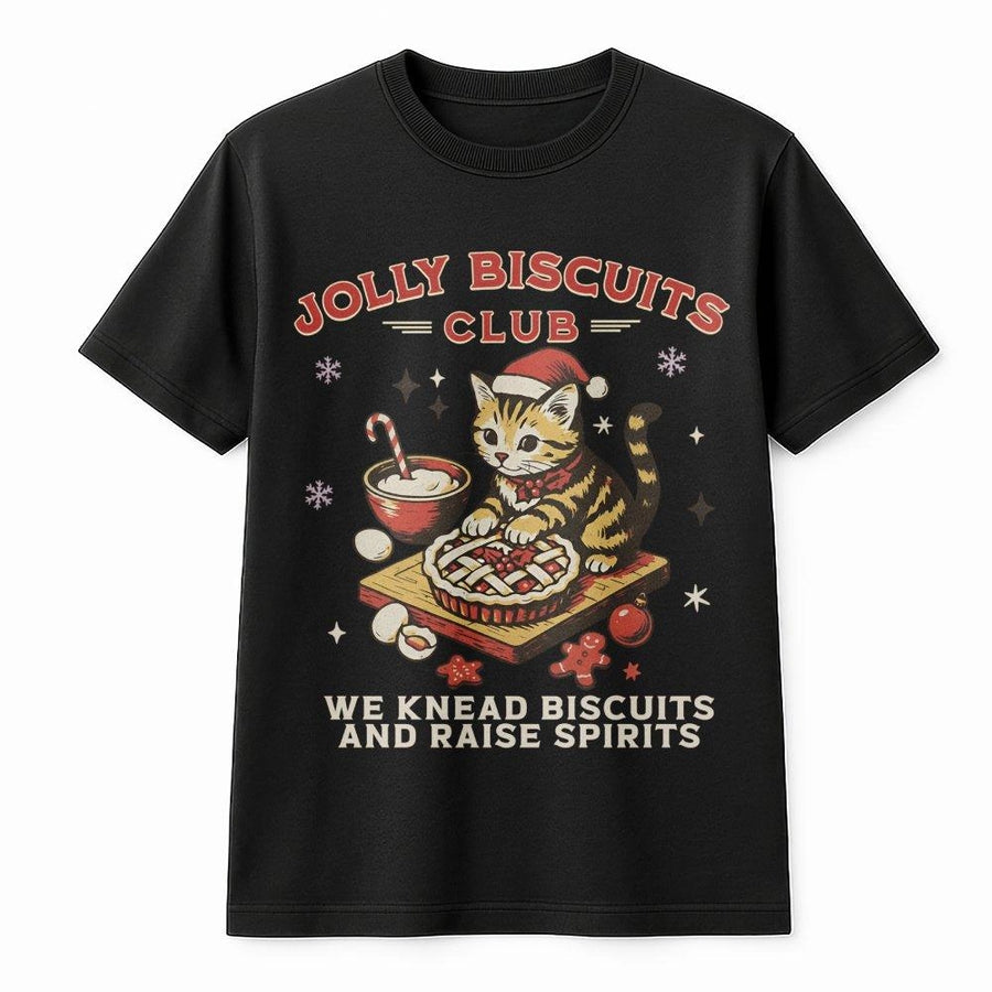 Christmas Cat Baking T-Shirt | Funny Holiday Kitten Cookie Design | Premium Cotton Graphic Tee | Gift for Cat Lovers and Bakers