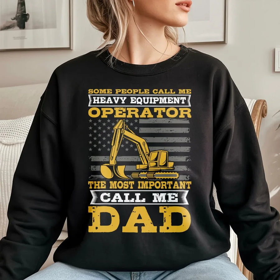 Heavy Equipment Operator Dad Sweatshirt | Excavator US Flag Graphic Pullover | Soft Cotton Blend | Funny Construction Worker Gift for Father