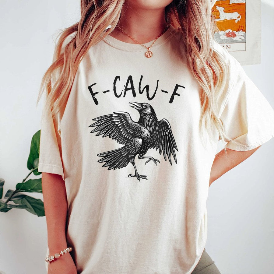 Funny Crow T-Shirt | F-CAW-F Pun Graphic Tee | Premium 100% Cotton Apparel | Gothic Raven Lover Gift for Men and Women