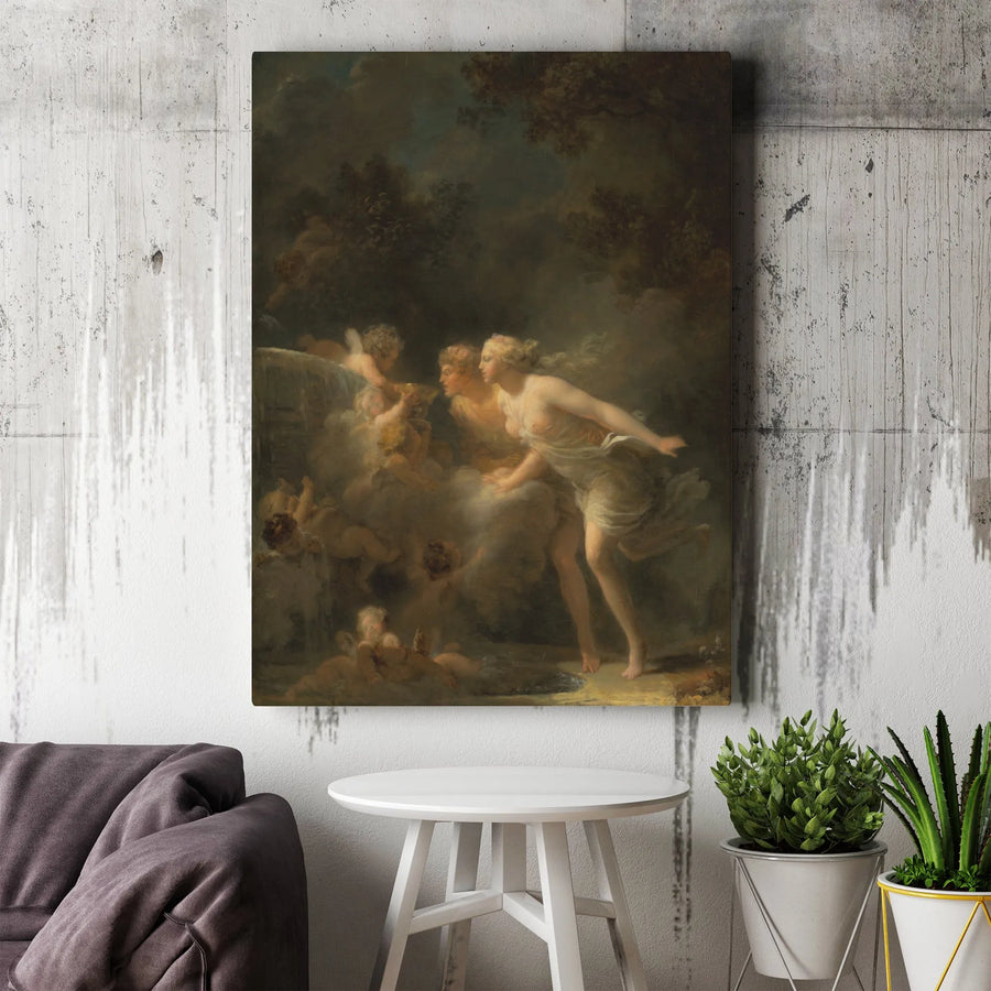 Fountain of Love Vertical Canvas | Fragonard Rococo Painting Reproduction | Premium Gallery Wrapped Wall Art | Classic 18th Century Home Decor Gift
