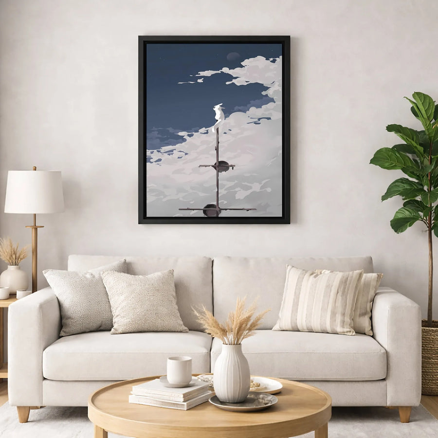 Surreal White Rabbit Canvas Wall Art | Whimsical Clouds Sky Print | 1.25 Inch Gallery Wrap | Dreamy Home Decor Gift for Surrealist Art Lovers