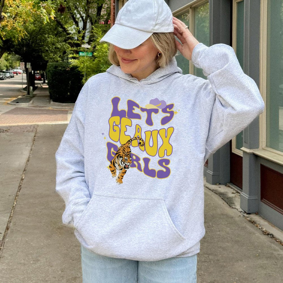 Lets Geaux Girls Hoodie | Retro Tiger Game Day Graphic | Premium Cotton Blend | Southern Collegiate Football Gift for Her